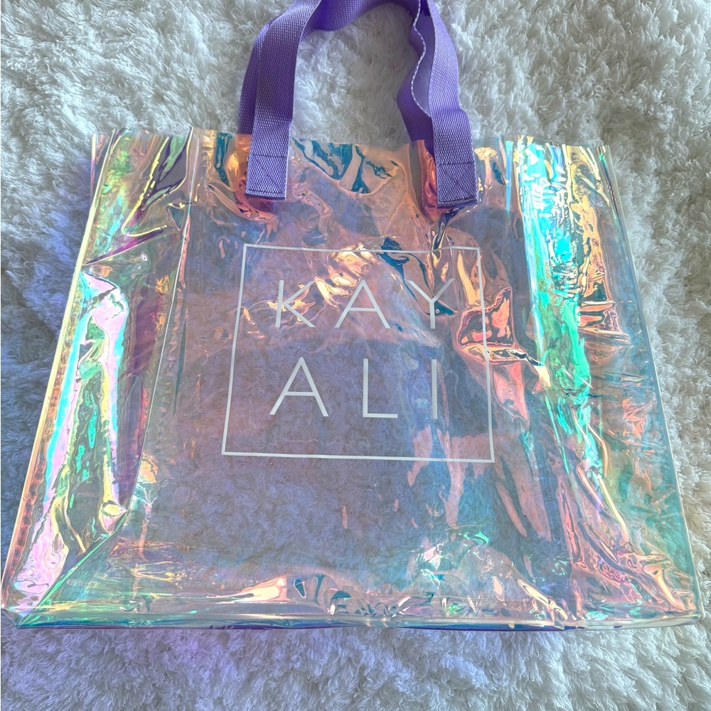 Iridescent Tote Bag with Purple Handles